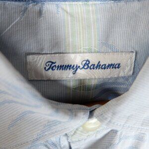 Tommy Bahama Button Up Shirt Mens L Blue 20% SILK Floral Casual Comfort Beach
